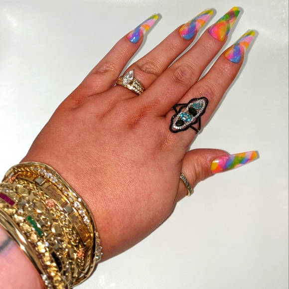 Blue Zircon, Black Spinel Multi-Gemstone Sterling Silver Ring - Picture 9 of 12